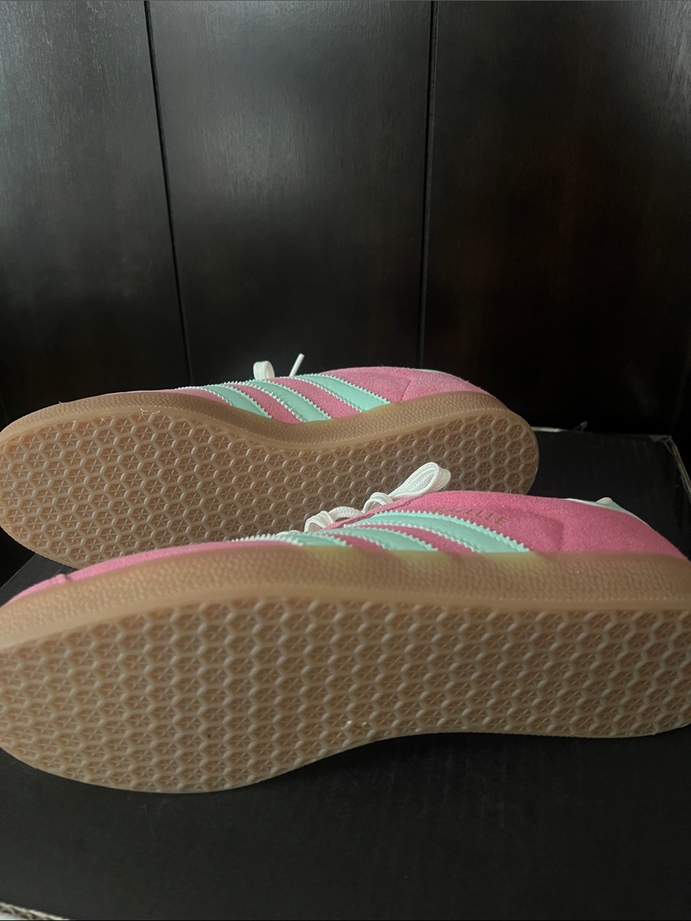 Never worn - adidas Pink Suede Sneakers with Mint Stripes - Picture 2 of 3